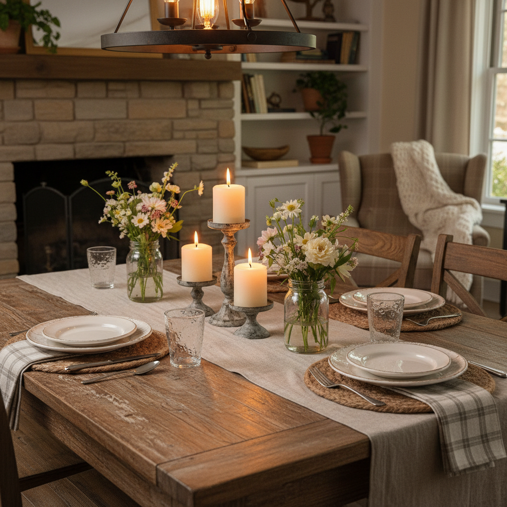 Farmhouse Linen Table Runner on dining table