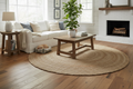 Farmhouse woven jute rug in living room