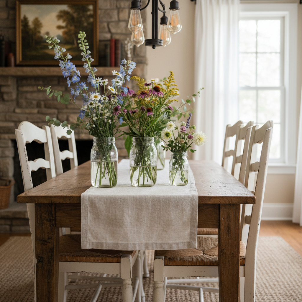 Farmhouse Mason Jar Centerpiece Set on dining table
