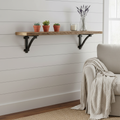 Farmhouse Wooden Shelf with Brackets on shiplap wall