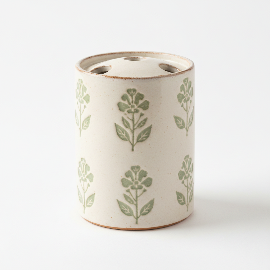 Farmhouse ceramic toothbrush holder product shot
