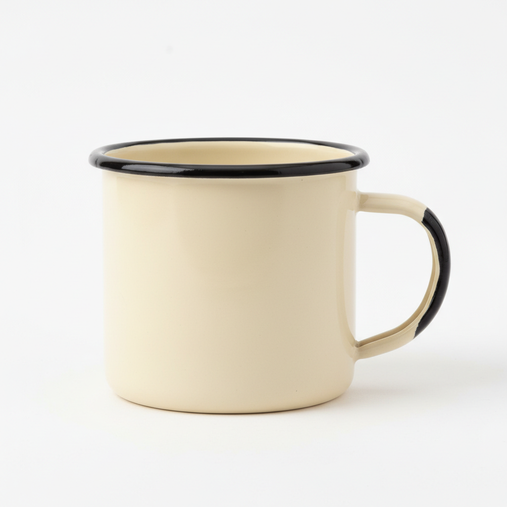 Farmhouse enamel camping mug product shot