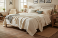 Farmhouse Cotton Waffle Blanket in cream white