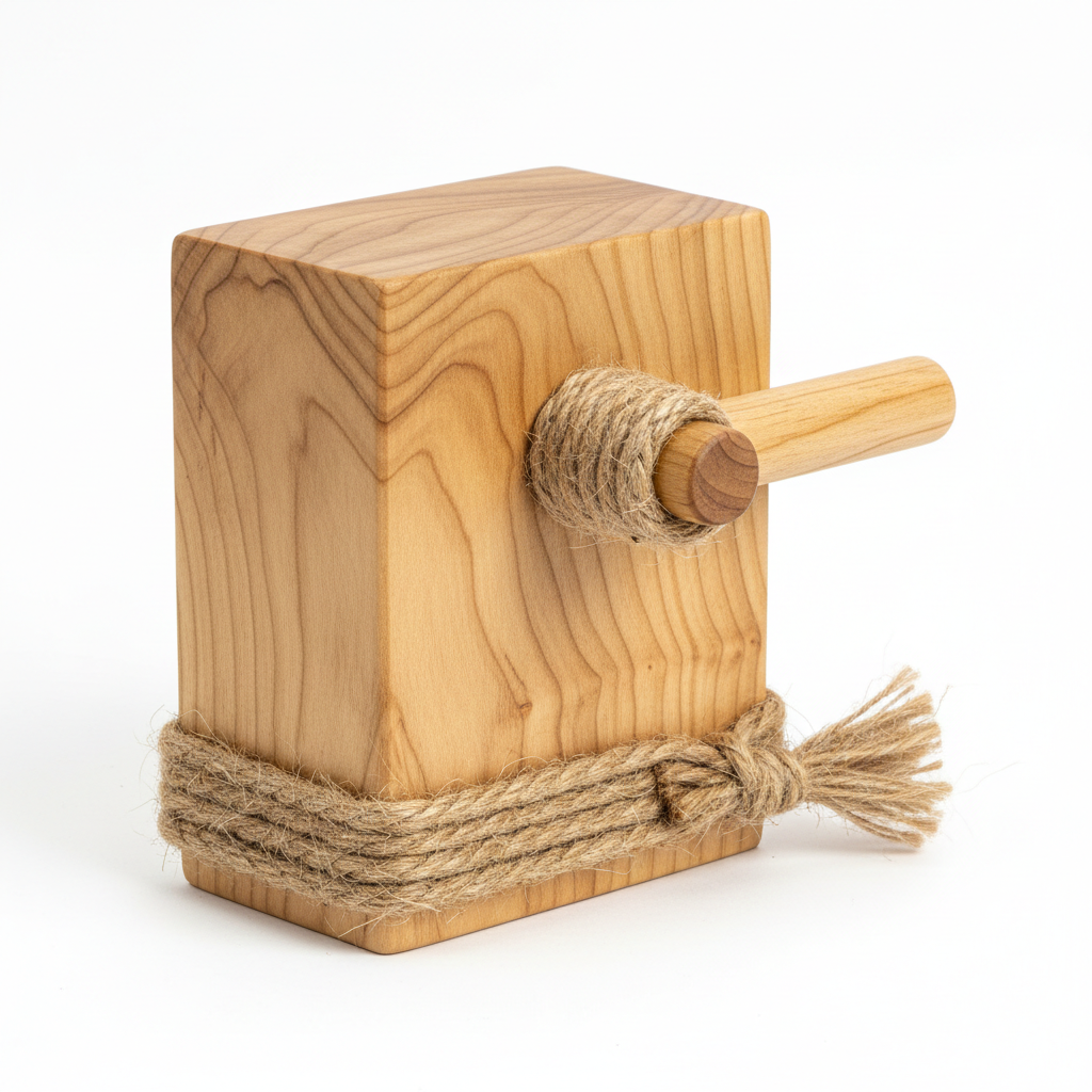 Farmhouse Wooden Toilet Paper Holder wood and rope detail