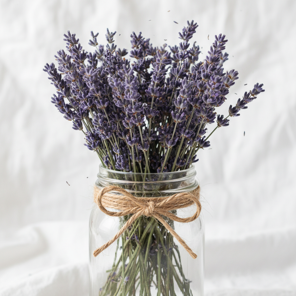 Farmhouse Mason Jar with twine and dried lavender