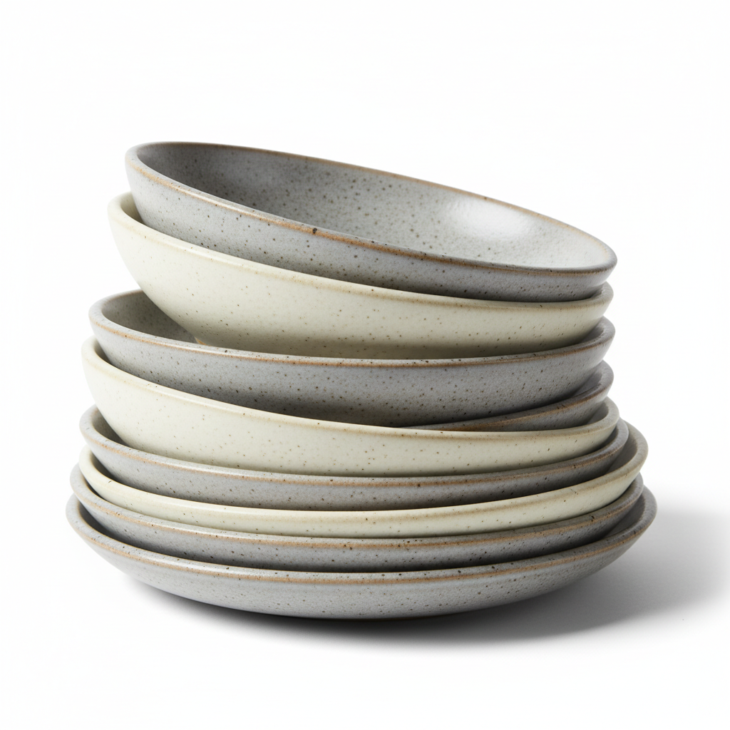 Farmhouse rustic stoneware dinner plates stacked product shot